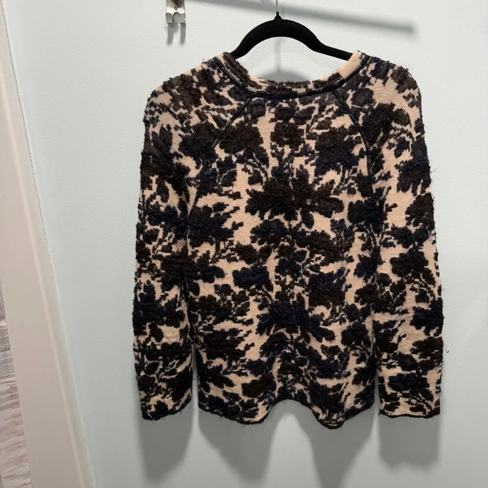 Tory Burch Sweater Floral Jacquard Navy Cream Medium Mohair Blend Work Office